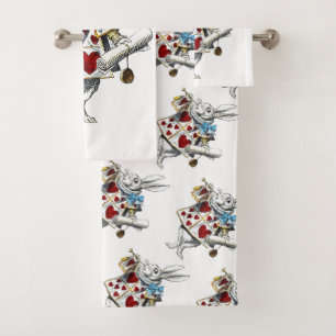 White Rabbit Alice Wonderland Rabbit of Hearts Bath Towel Set