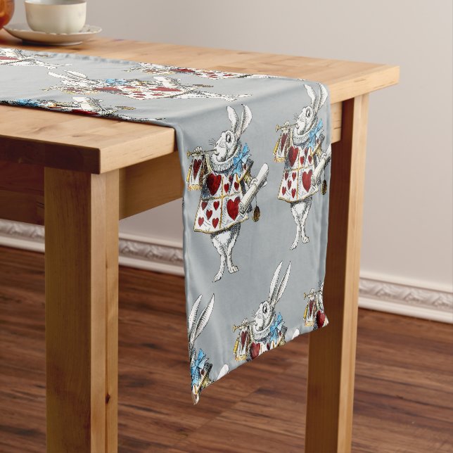 White Rabbit Alice Wonderland Rabbit of Hearts Short Table Runner (In Situ)