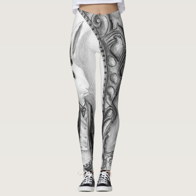 White Rabbit All Over Leggings Alice In Wonderland (Front)