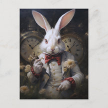 White Rabbit Always Late Postcard
