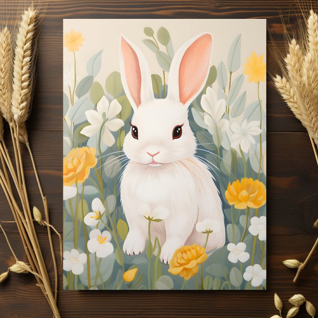 White Rabbit Among Spring Flowers Postcard (Creator Uploaded)