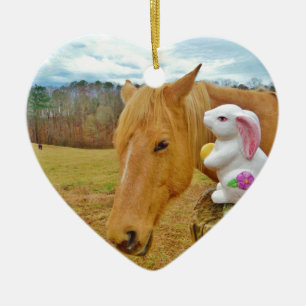 White rabbit and blonde yellow horse ceramic tree decoration