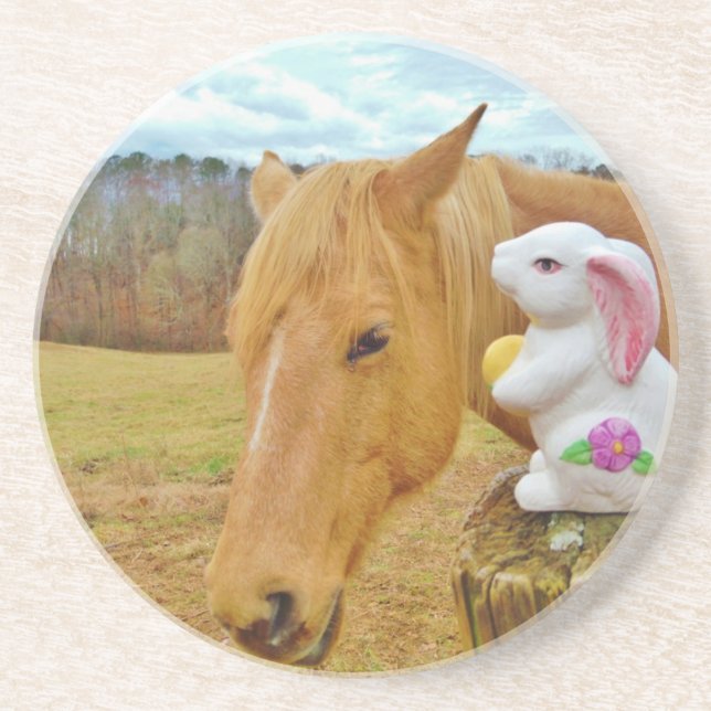 White rabbit and blonde yellow horse coaster (Front)
