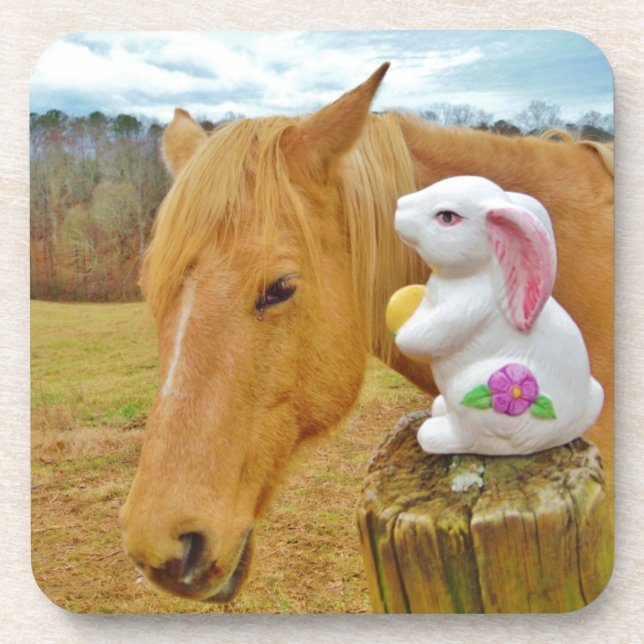White rabbit and blonde yellow horse coaster (Front)