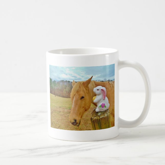 White rabbit and blonde yellow horse coffee mug (Right)