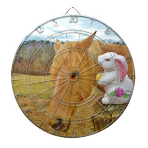 White rabbit and blonde yellow horse dartboard
