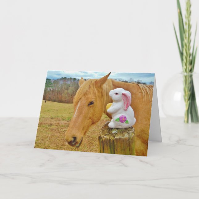 White rabbit and blonde yellow horse holiday card (Front)