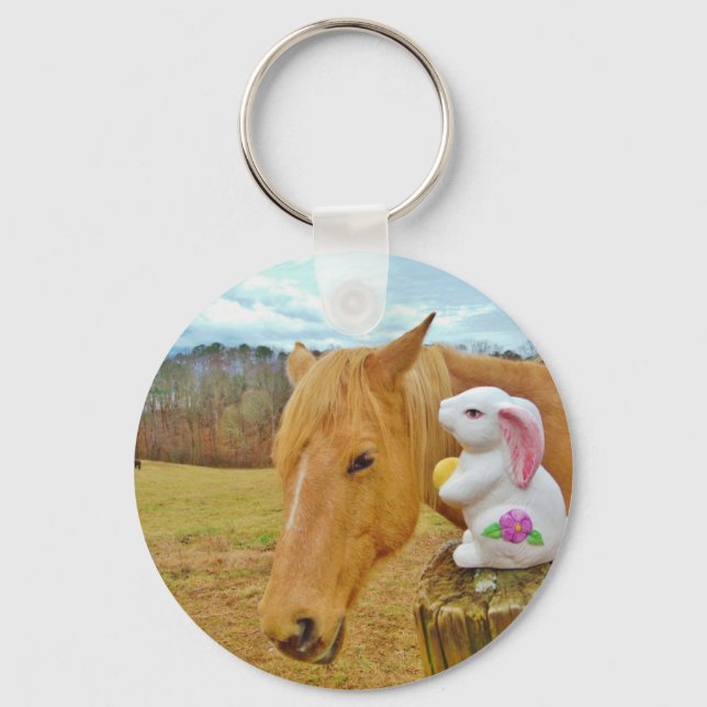White rabbit and blonde yellow horse key ring (Front)