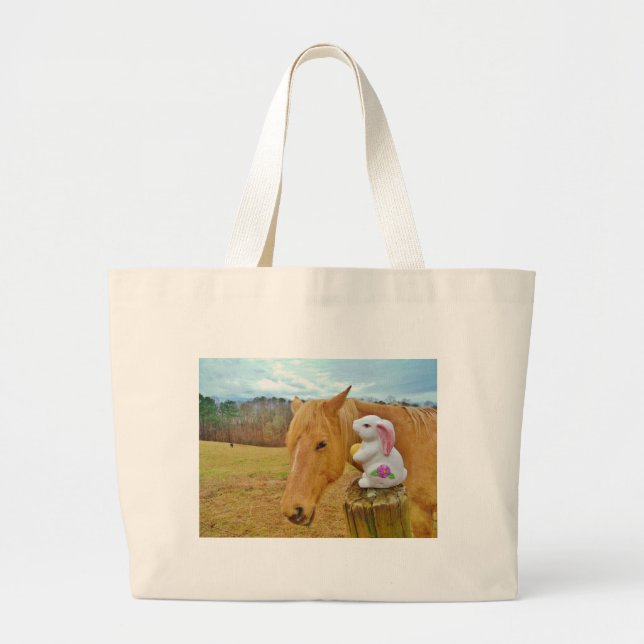 White rabbit and blonde yellow horse large tote bag (Front)