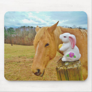 White rabbit and blonde yellow horse mouse mat