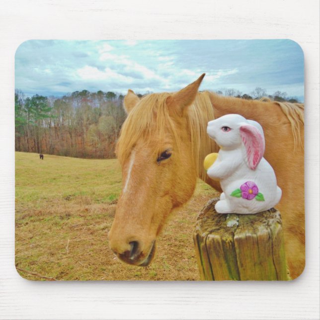 White rabbit and blonde yellow horse mouse mat (Front)
