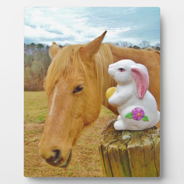 White rabbit and blonde yellow horse plaque (Front)
