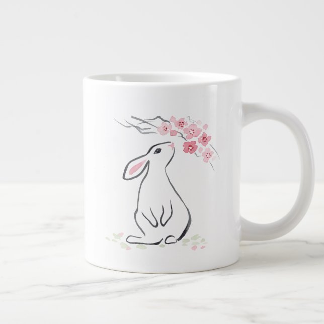 White Rabbit and Sakura Blossom   Large Coffee Mug (Right)