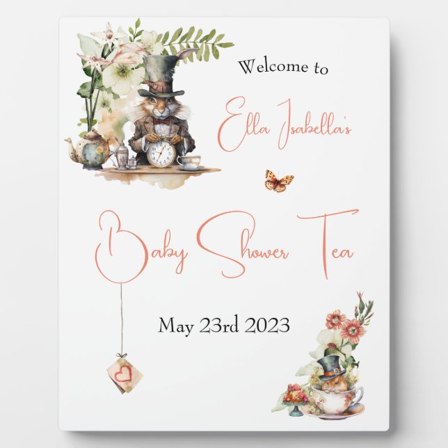 White Rabbit and Victorian Teacup Mouse Plaque (Front)