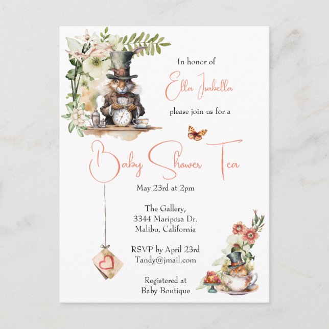 White Rabbit and Victorian Teacup Mouse Postcard (Front)