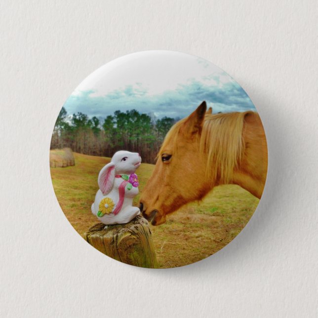 White Rabbit and Yellow Horse 6 Cm Round Badge (Front)