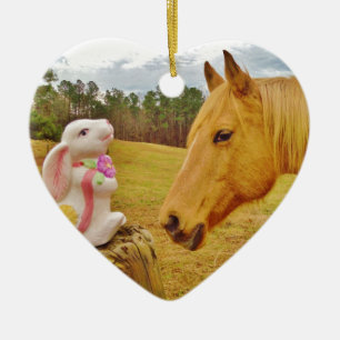 White Rabbit and Yellow Horse Ceramic Tree Decoration