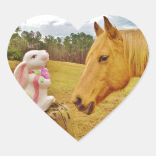 White Rabbit and Yellow Horse Heart Sticker