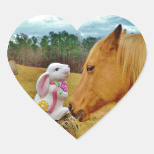 White Rabbit and Yellow Horse Heart Sticker