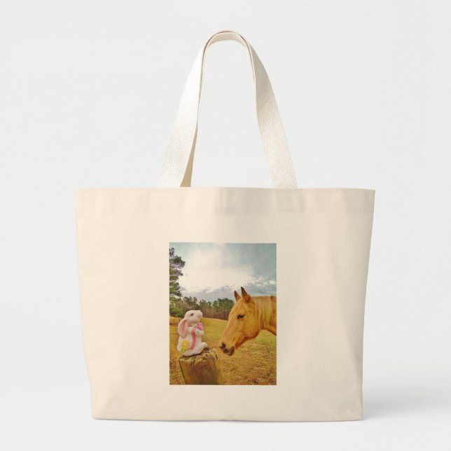 White Rabbit and Yellow Horse Large Tote Bag (Front)