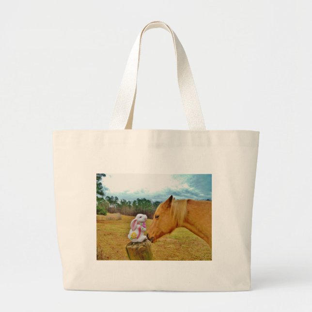 White Rabbit and Yellow Horse Large Tote Bag (Front)