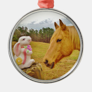 White Rabbit and Yellow Horse Metal Tree Decoration