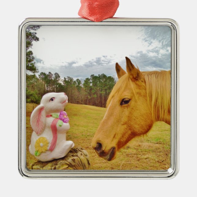 White Rabbit and Yellow Horse Metal Tree Decoration (Front)