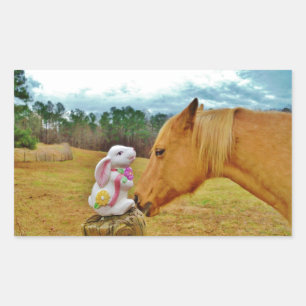White Rabbit and Yellow Horse Rectangular Sticker