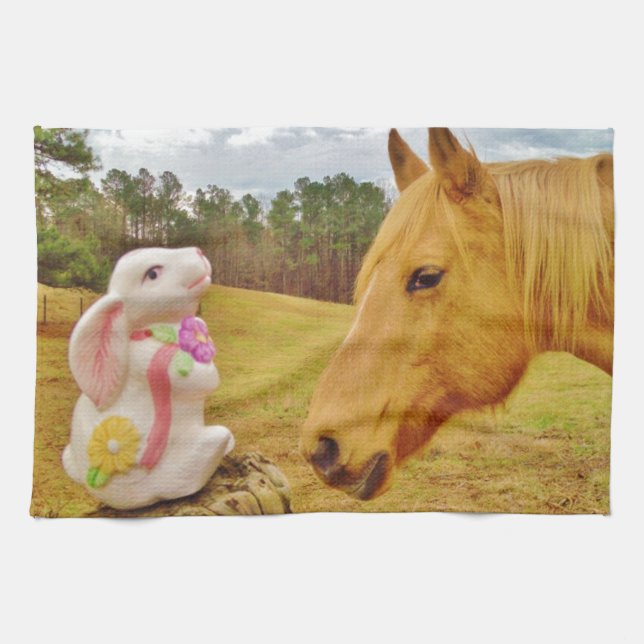 White Rabbit and Yellow Horse Tea Towel (Horizontal)