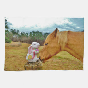 White Rabbit and Yellow Horse Tea Towel