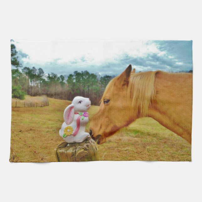 White Rabbit and Yellow Horse Tea Towel (Horizontal)