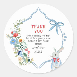 White Rabbit Birthday Thank You Favour Classic Round Sticker