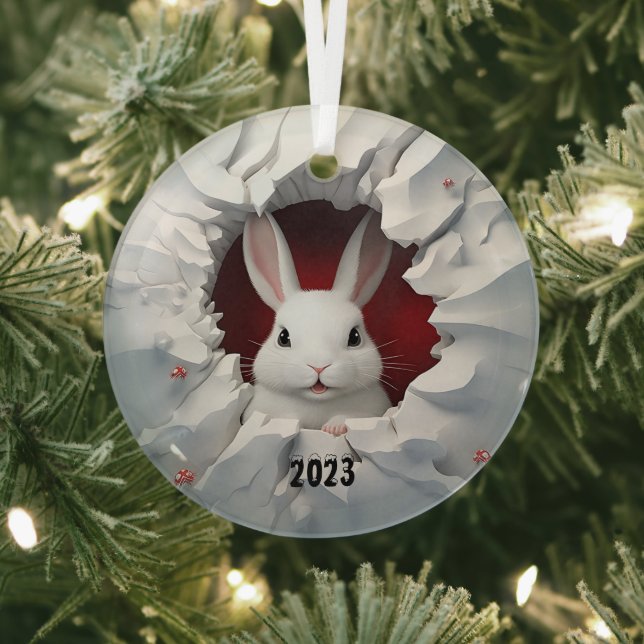 White Rabbit Christmas Glass Tree Decoration (Insitu)