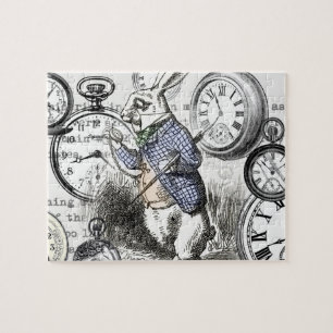 White Rabbit Clocks Alice in Wonderland Jigsaw Puzzle
