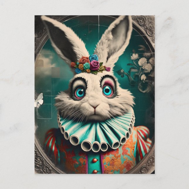 White Rabbit Clown Vintage Postcard (Front)