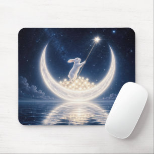 White Rabbit Collecting Stars Mouse Mat