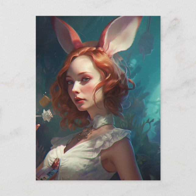 White Rabbit Cosplay Fantasy Woman Postcard (Front)