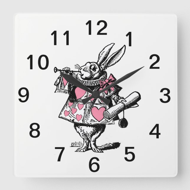 White Rabbit Court Trumpeter Alice in Wonderland P Square Wall Clock (Front)