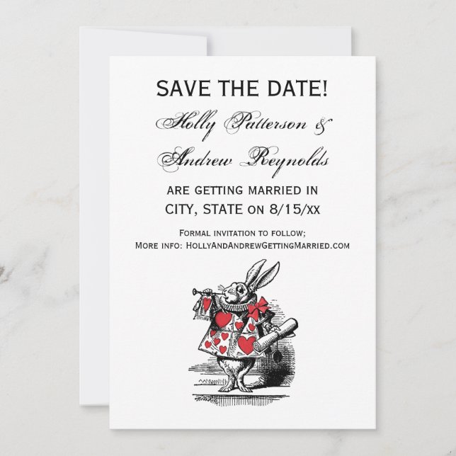 White Rabbit Court Trumpeter Alice in Wonderland Save The Date (Front)