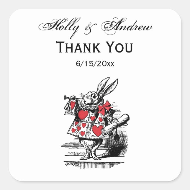 White Rabbit Court Trumpeter Alice in Wonderland Square Sticker (Front)