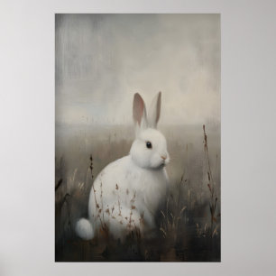 White Rabbit Cute Bunny Art Print, Dark Poster