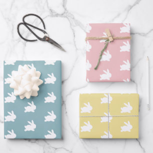 White Rabbit Easter Pattern Pastel Colours Wrapping Paper Sheet