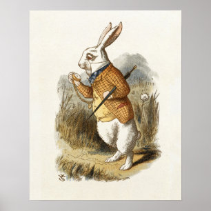White Rabbit from Alice In Wonderland Vintage Art Poster