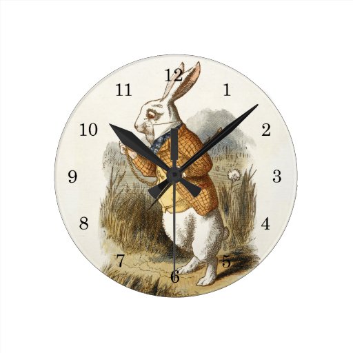 Image of White Rabbit from Alice In Wonderland Vintage Art Round Clock
