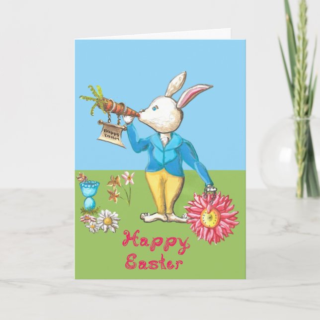 White Rabbit Happy Easter Pink Fabric Font Card (Front)