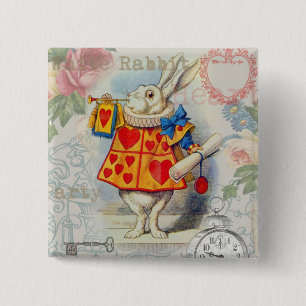 White Rabbit Hearts Alice Classic 15 Cm Square Badge