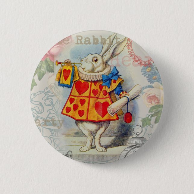 White Rabbit Hearts Alice Classic 6 Cm Round Badge (Front)
