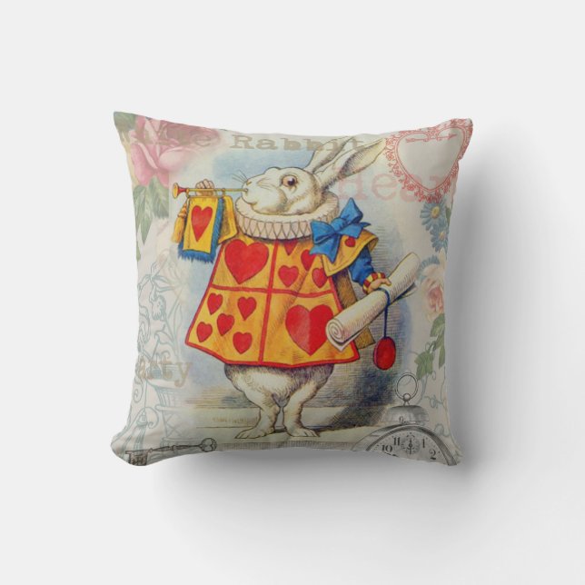 White Rabbit Hearts Alice Classic Cushion (Front)