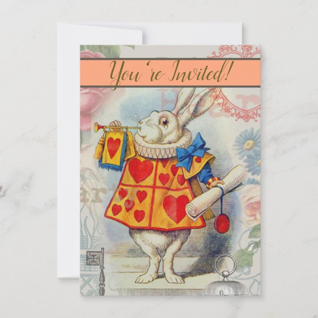 White Rabbit Hearts Alice Classic Invitation (Front)