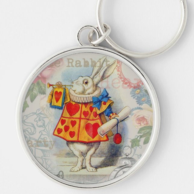 White Rabbit Hearts Alice Classic Key Ring (Front)